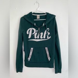 Victoria Secrets PINK dark green half zip hoodie